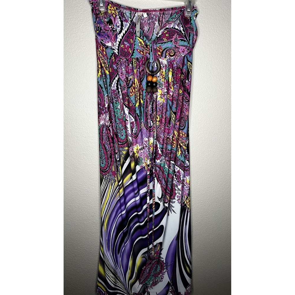 Women's Maxi Dress Strapless Floral Sz M Summer Beach‎ Flowy Grandma Outdoor